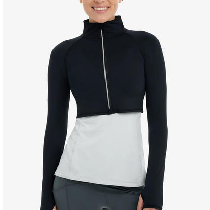 Women`s Full Zip Tennis Crop Top WOMENS APPAREL BLOQUV BLACK XS