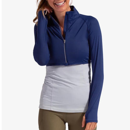 Women`s Full Zip Tennis Crop Top WOMENS APPAREL BLOQUV NAVY XL