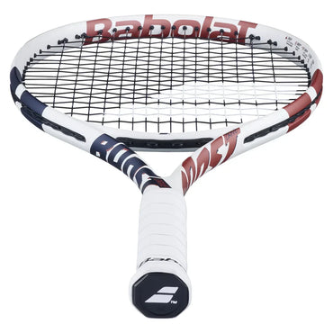 Boost Drive Prestrung Tennis Racquet White and Blue BABOLAT