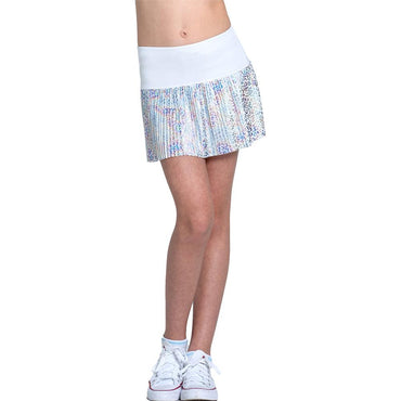 Girls` Leopard Pleated Tennis Skort Rainbow Girls Apparel LUCKY IN LOVE White 2XS