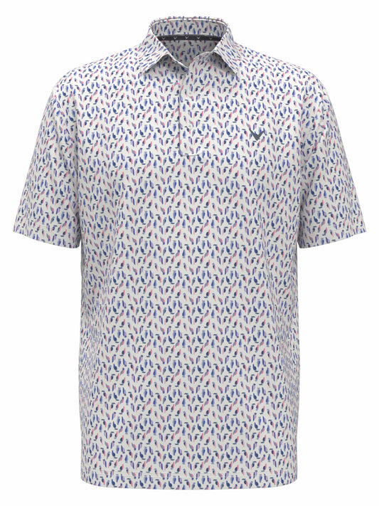Big & Tall Day All Over Birdie Print Polo (Bright Whit/Regatta) 
