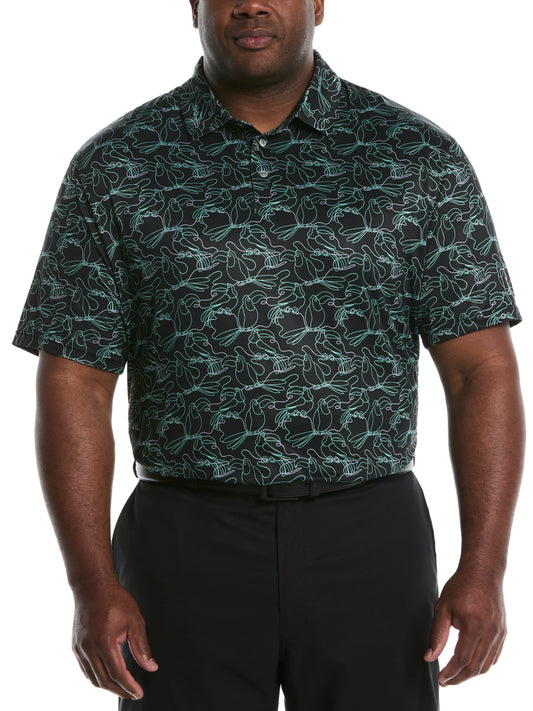 Big & Tall Linear Toucan Print Golf Polo (Caviar) 