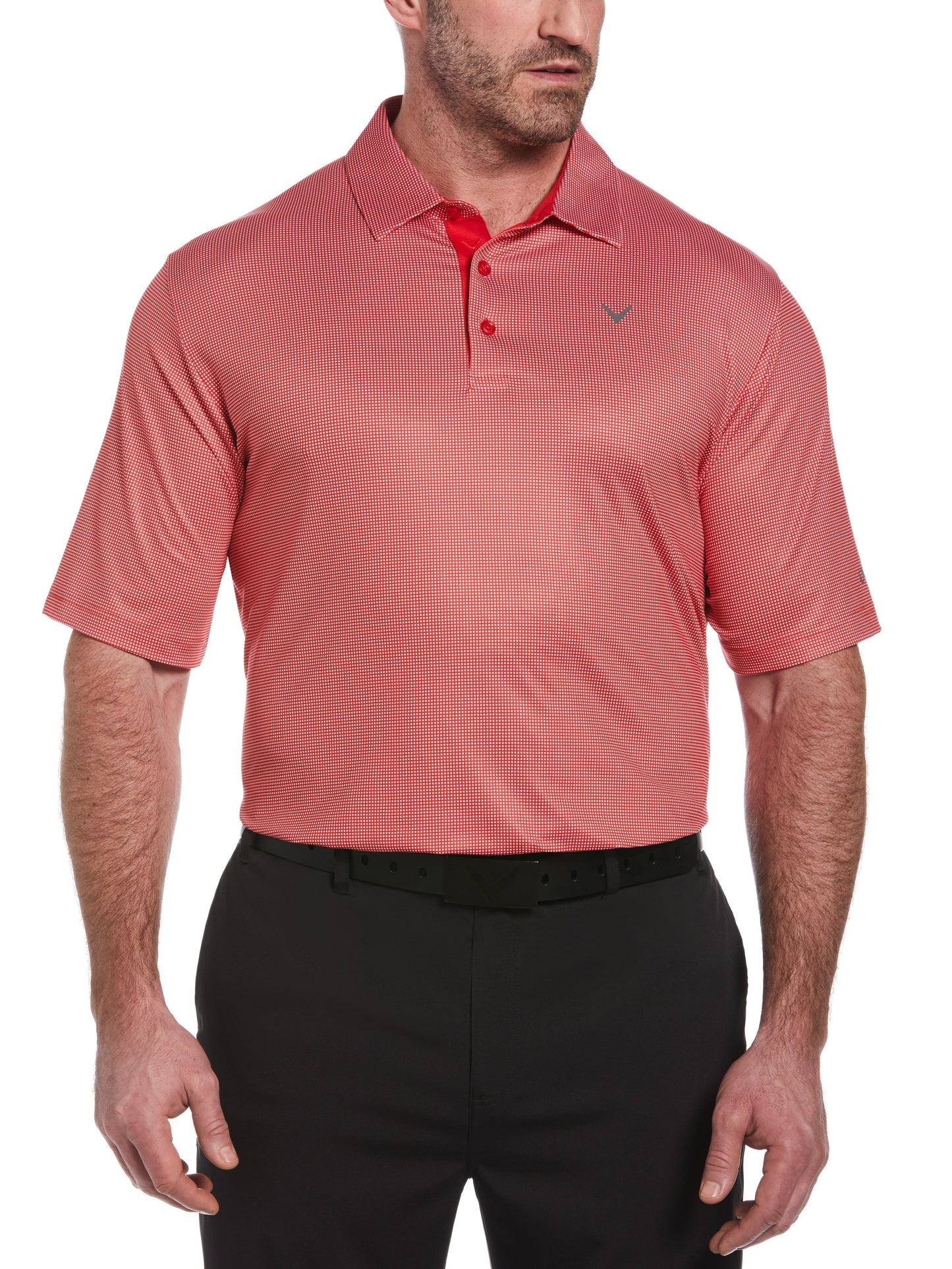 Big & Tall Printed Gingham Swing Tech Polo (Tango Red) 