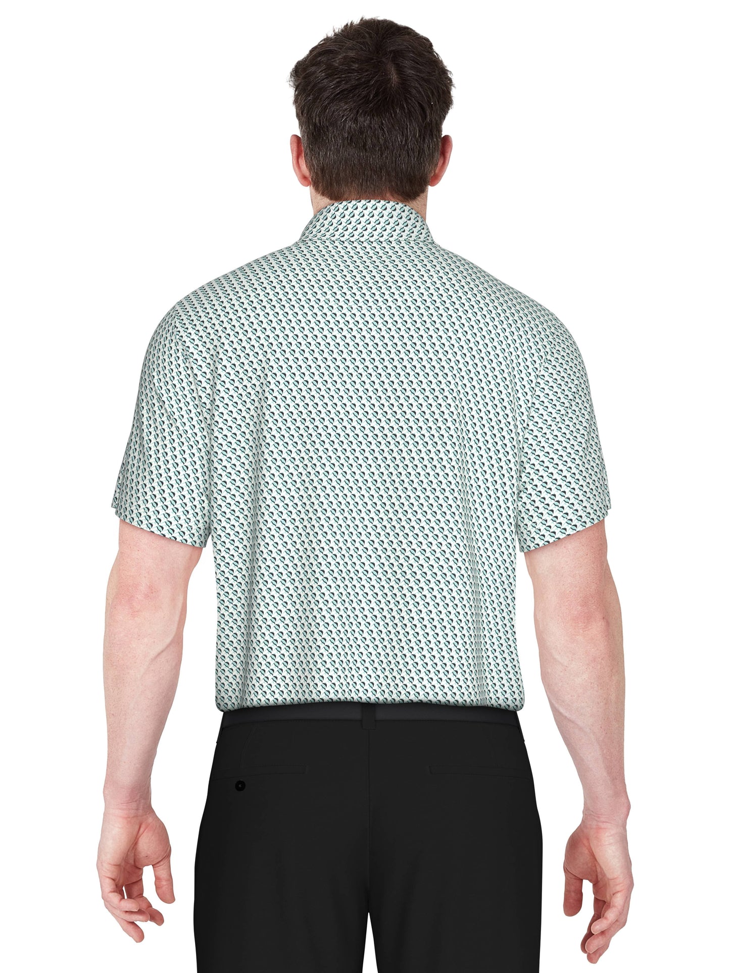 Big & Tall Short Sleeve Stretch Performance Fish Geo Print Polo