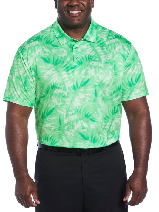 Big & Tall Short Sleeve Tropical  Leaf Print Polo (Gumdrop Green) 