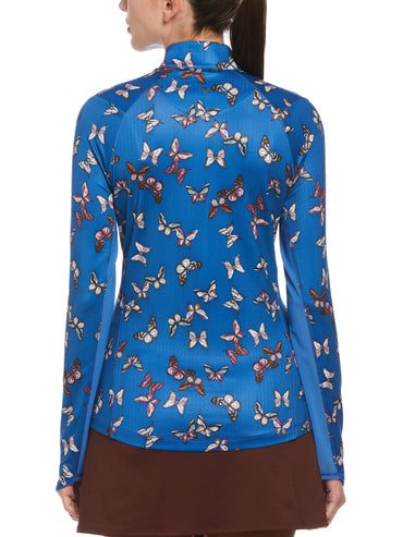 Butterfly Printed Sun Protection 1/4 Zip Top
