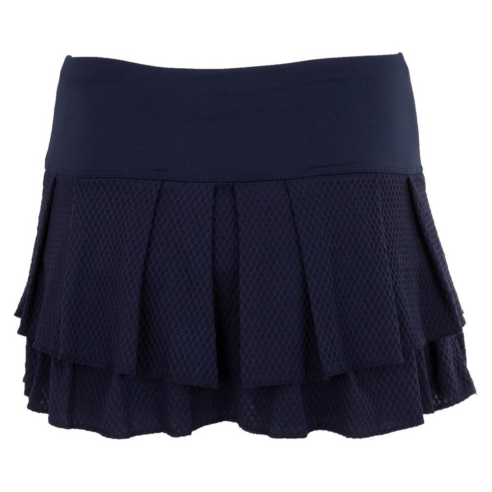 Women's Wavy Pleat Tier Tennis Skort Midnight Womens Apparel LUCKY IN LOVE Blue S