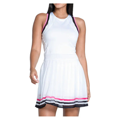 Women`s Kinetic Energy Tennis Dress White and Black LUCKY IN LOVE XS White