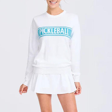 Women`s Club Sport Pickleball Sweater White and Light Blue AME AND LULU