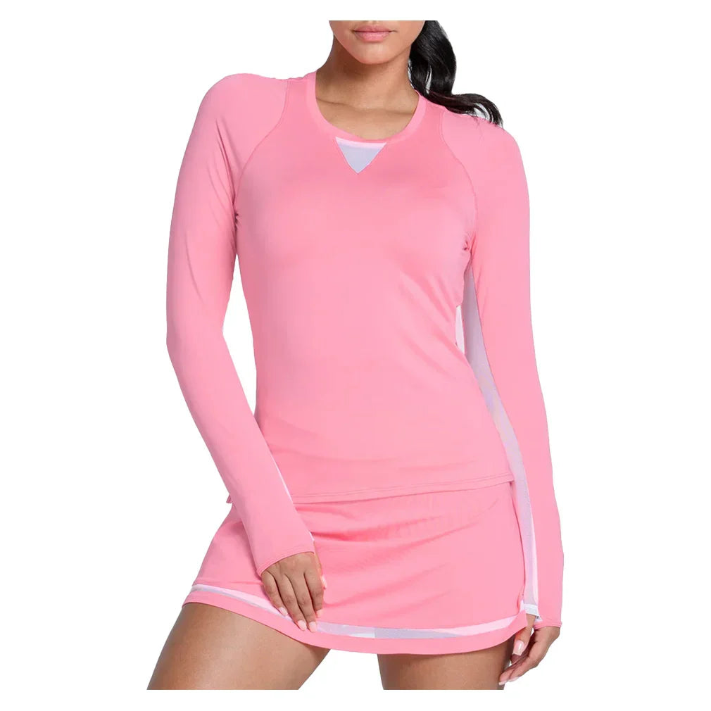 Women's LUV High Low Breezy Long Sleeve Tennis Top Flamingo LUCKY IN LOVE XS