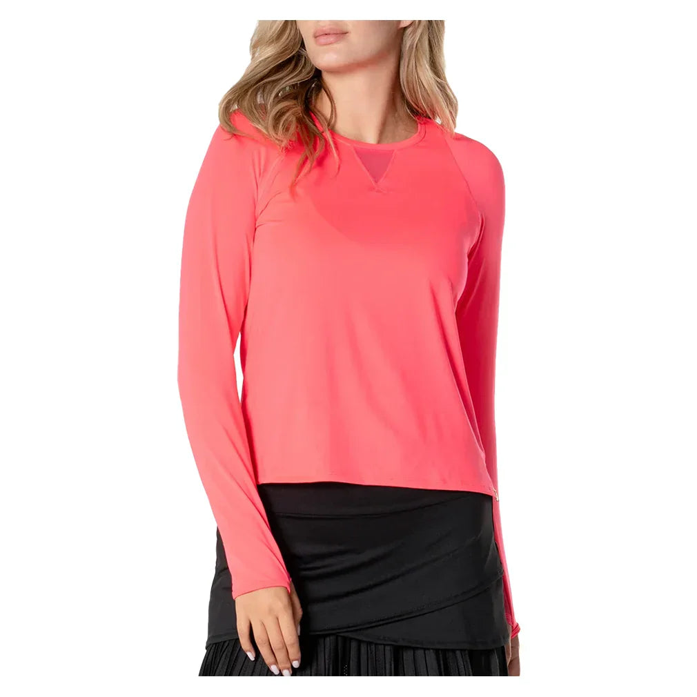 Women's LUV High Low Breezy Long Sleeve Tennis Top WOMENS APPAREL LUCKY IN LOVE 647_CORAL_CRUSH XS