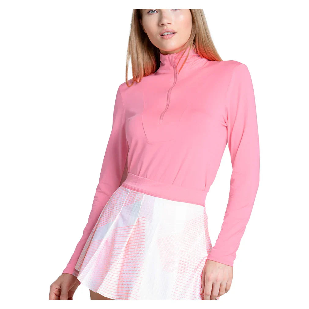 Women's LUV Free Play Zip Long Sleeve Tennis Top Flamingo LUCKY IN LOVE XS Pink