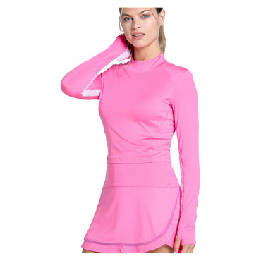 Women`s Mock Neck Hip Fit Long Sleeve Tennis Top Taffy LUCKY IN LOVE