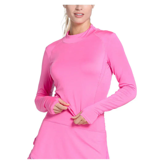 Women`s Mock Neck Hip Fit Long Sleeve Tennis Top Taffy LUCKY IN LOVE XS