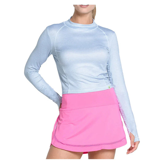 Women`s Mock Neck Hip Fit Long Sleeve Tennis Top Heather Grey LUCKY IN LOVE XS