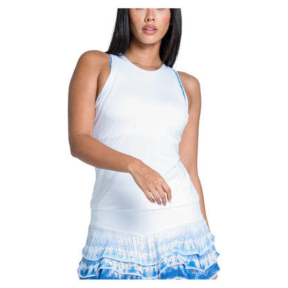 Women`s Shibori Stripe Tennis Tank with Bra White LUCKY IN LOVE XS White