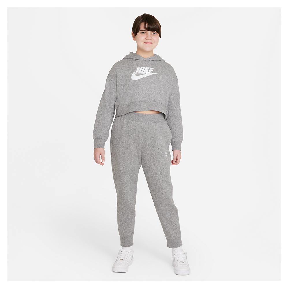 Girls' Sportswear Club French Terry Cropped Hoodie Carbon Heather and White Training NIKE Ht/White XL