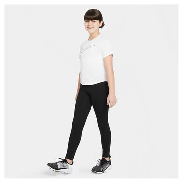 Girls' Dri-FIT One Short-Sleeve Training Top White and Black Training NIKE