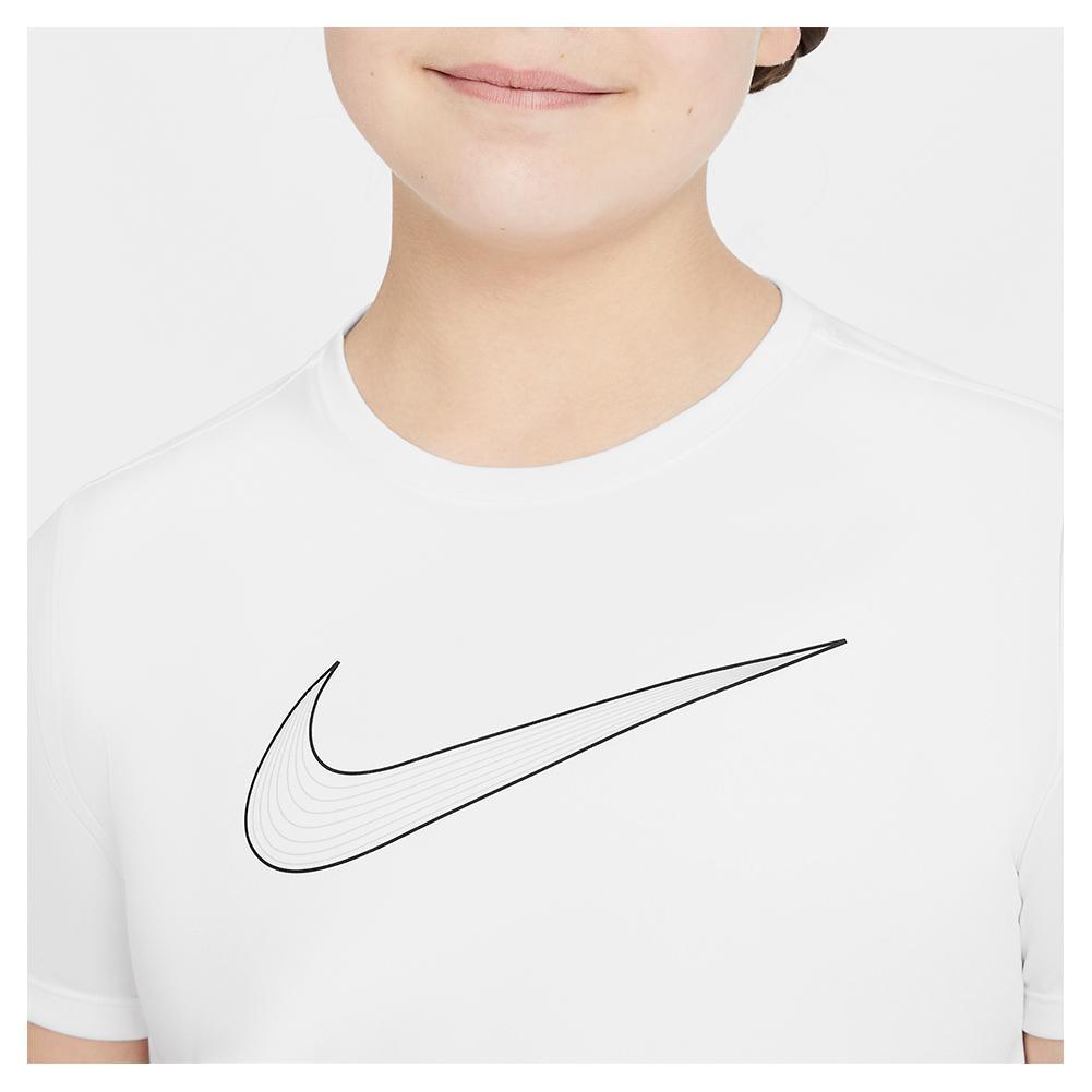 Girls' Dri-FIT One Short-Sleeve Training Top White and Black Training NIKE