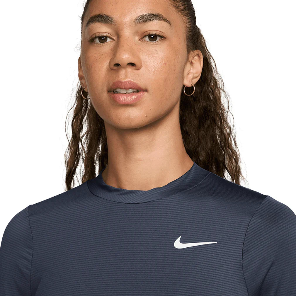 Women`s Dri-Fit Victory Long Sleeve Print Top Thunder Blue and White NIKE