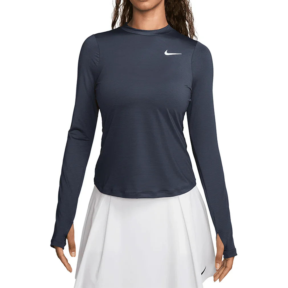 Women`s Dri-Fit Victory Long Sleeve Print Top Thunder Blue and White NIKE XS THUNDER_BLUE/WT