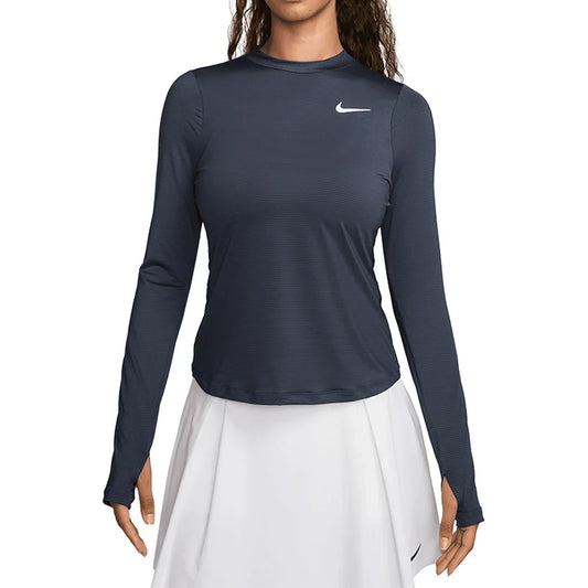 Women`s Dri-Fit Victory Long Sleeve Print Top Thunder Blue and White NIKE XS THUNDER_BLUE/WT