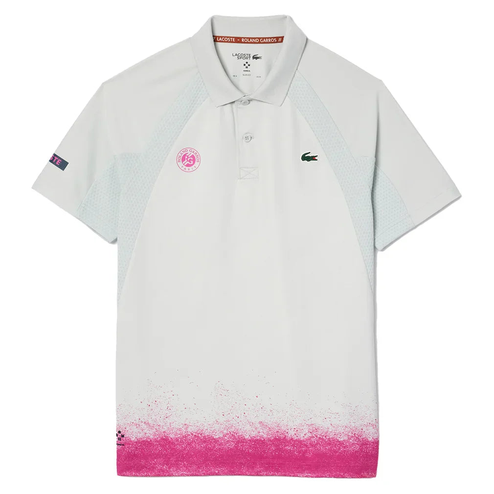 Men`s Roland Garros Medvedev On Court Mesh Tennis Polo Pale Green and Malva LACOSTE SMALL