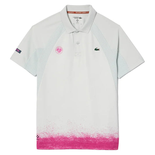 Men`s Roland Garros Medvedev On Court Mesh Tennis Polo Pale Green and Malva LACOSTE SMALL