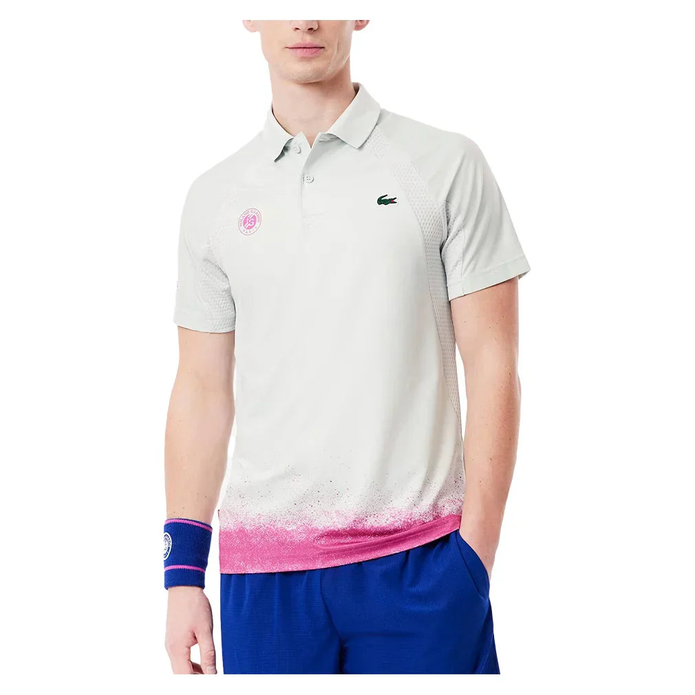 Men`s Roland Garros Medvedev On Court Mesh Tennis Polo Pale Green and Malva LACOSTE
