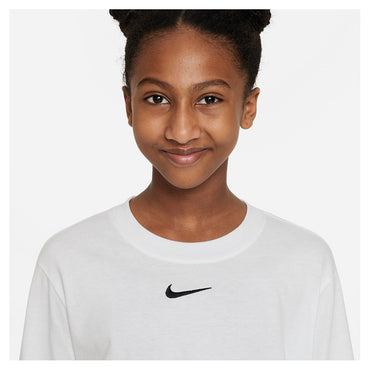 Girls' Sportswear Essential Long-Sleeve T-Shirt White and Black Training NIKE