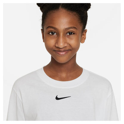 Girls' Sportswear Essential Long-Sleeve T-Shirt White and Black Training NIKE