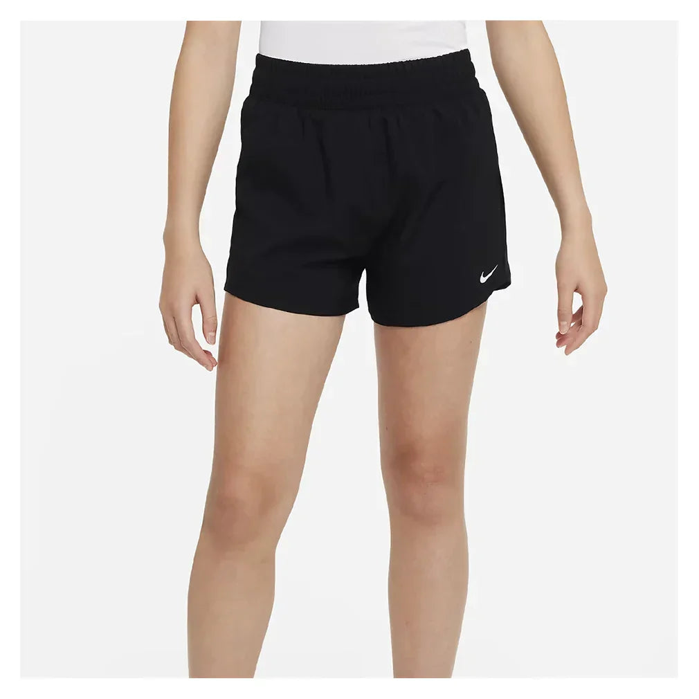 Girl`s Dri-Fit High-Waisted Woven Training Shorts NIKE S 010_BLACK/WHITE