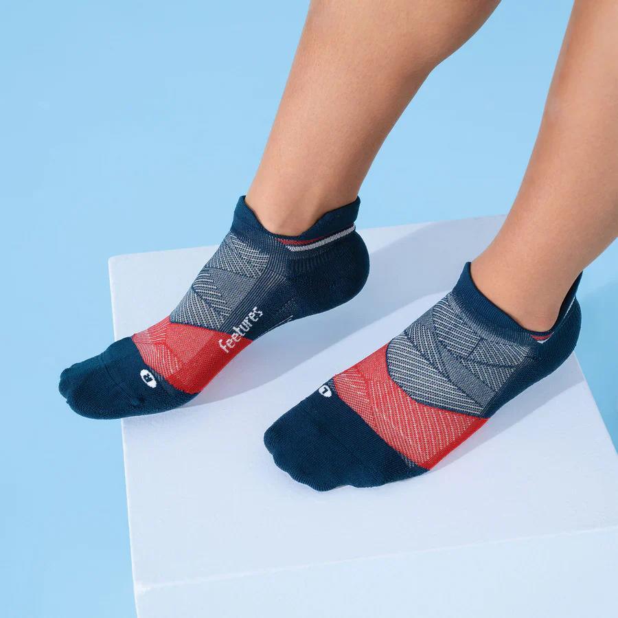 Elite Light Cushion No Show Tab Socks USA Navy Socks FEETURES