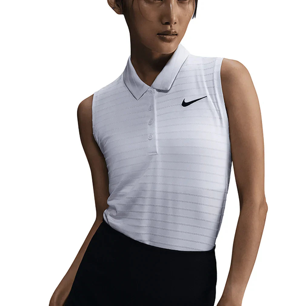 Women`s Dri-Fit Victory Sleeveless Striped Tennis Polo NIKE XS 100_WHITE