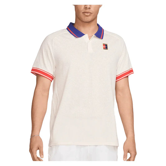 Men`s Court Heritage Tennis Polo Pale Ivory and Light Crimson NIKE XS