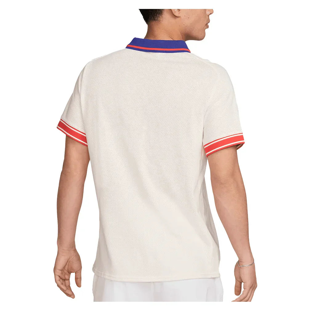 Men`s Court Heritage Tennis Polo Pale Ivory and Light Crimson NIKE