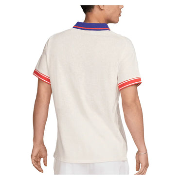 Men`s Court Heritage Tennis Polo Pale Ivory and Light Crimson NIKE