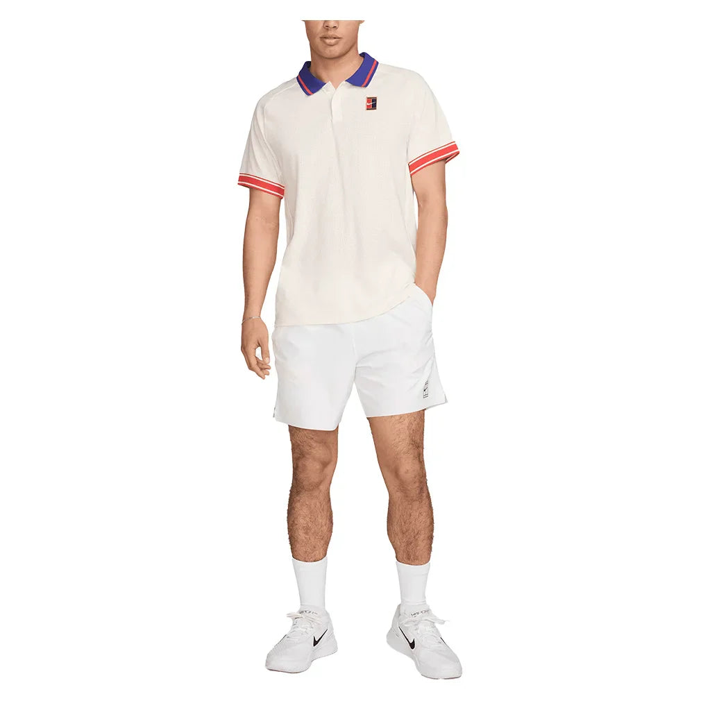 Men`s Court Heritage Tennis Polo Pale Ivory and Light Crimson NIKE