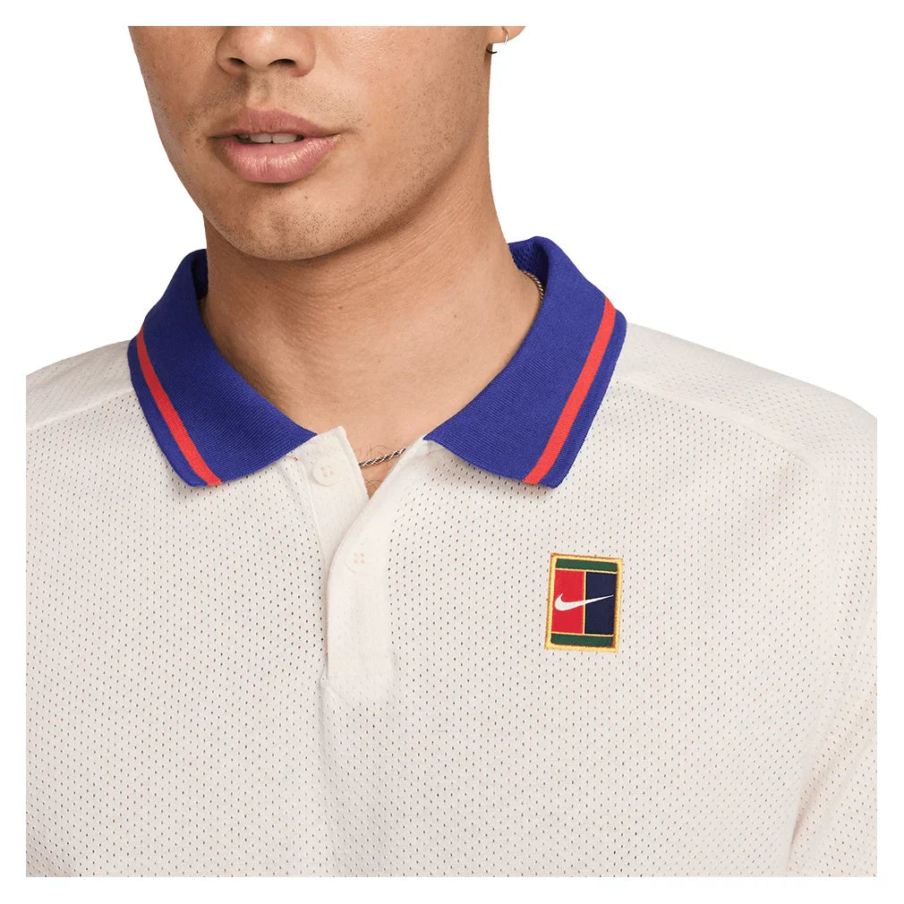 Men`s Court Heritage Tennis Polo Pale Ivory and Light Crimson NIKE