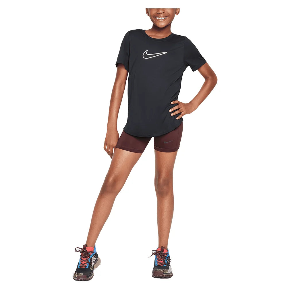 Girls` Dri-FIT One Short Sleeve Training Top Black and White NIKE