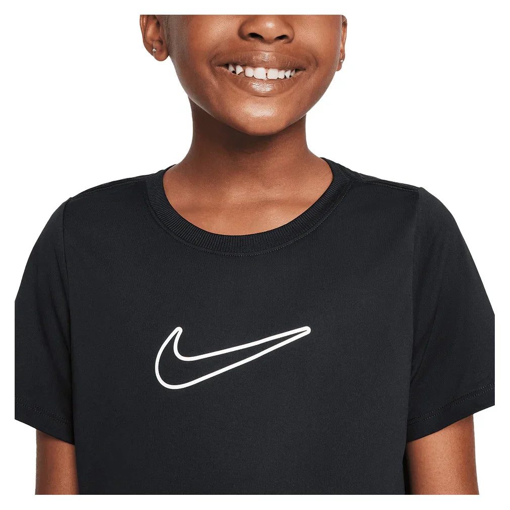 Girls` Dri-FIT One Short Sleeve Training Top Black and White NIKE