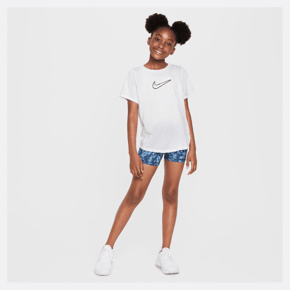 Girls' One Dri-Fit Short Sleeve Tennis Top White and Black NIKE