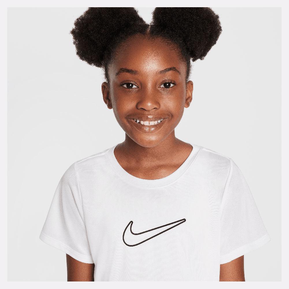 Girls' One Dri-Fit Short Sleeve Tennis Top White and Black NIKE