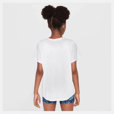 Girls' One Dri-Fit Short Sleeve Tennis Top White and Black NIKE