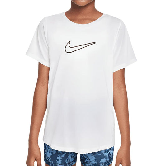 Girls' One Dri-Fit Short Sleeve Tennis Top White and Black NIKE XS White