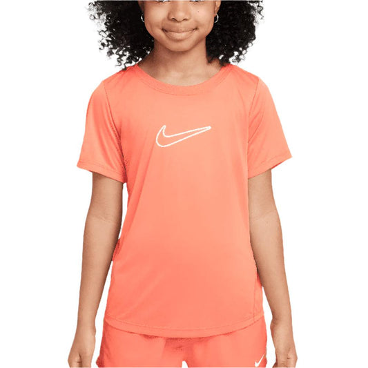 Girls' One Dri-Fit Short Sleeve Tennis Top Magic Ember and White NIKE XS Orange
