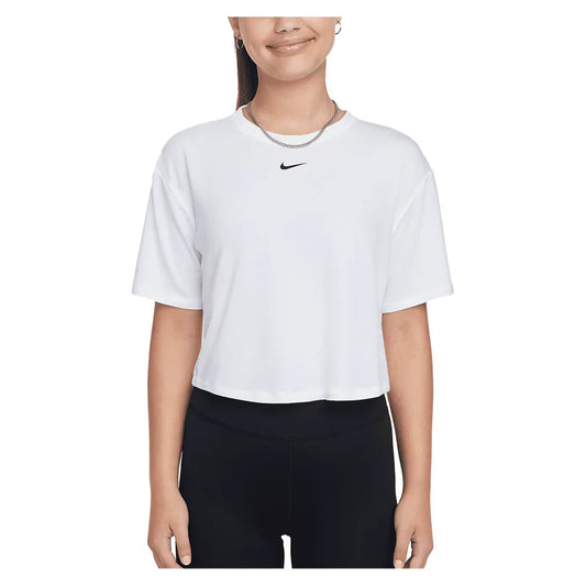 Girls` One Relaxed Dri-FIT Short-Sleeve Top NIKE XS 100_WHITE/BK