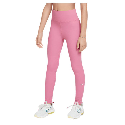 Girls' One Dri-Fit High Waisted Tennis Leggings Magic Flamingo and White NIKE XS Pink