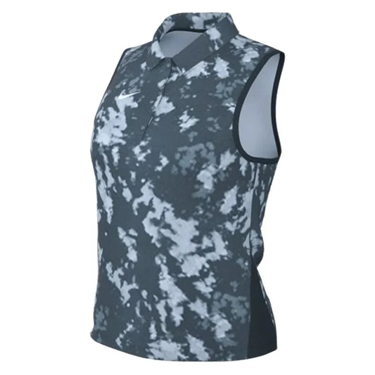 Women`s Dri-FIT Victory Sleeveless Print Tennis Polo Armory Navy and White NIKE XS ARMORY_NAVY/WT