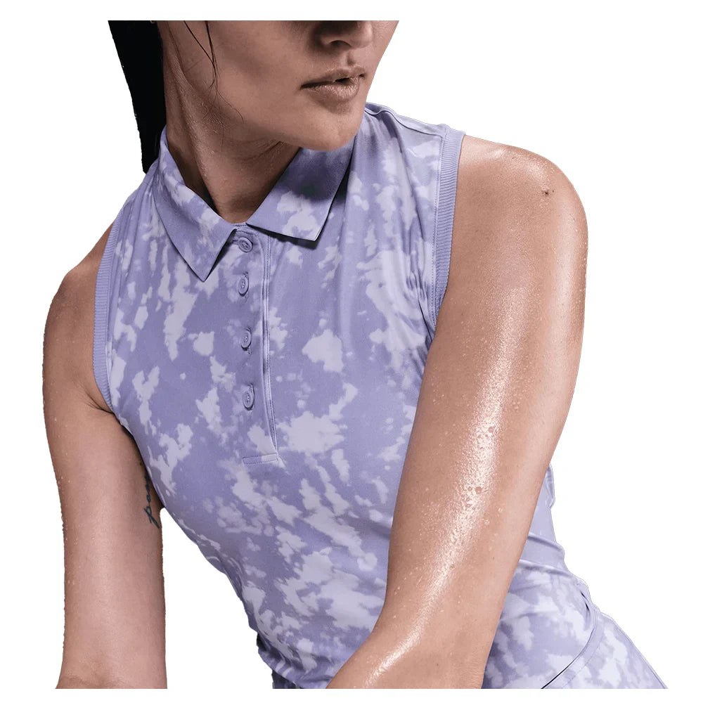 Women`s Dri-FIT Victory Sleeveless Print Tennis Polo Lilac Ice and White NIKE